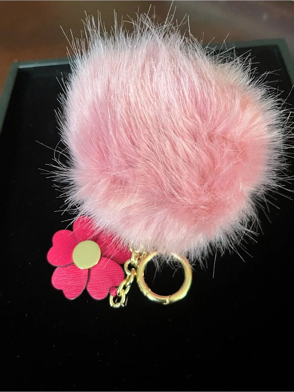 Michael Kors Pink Faux Fur Pom Pom Keychain with Hot Pink Flower Charm